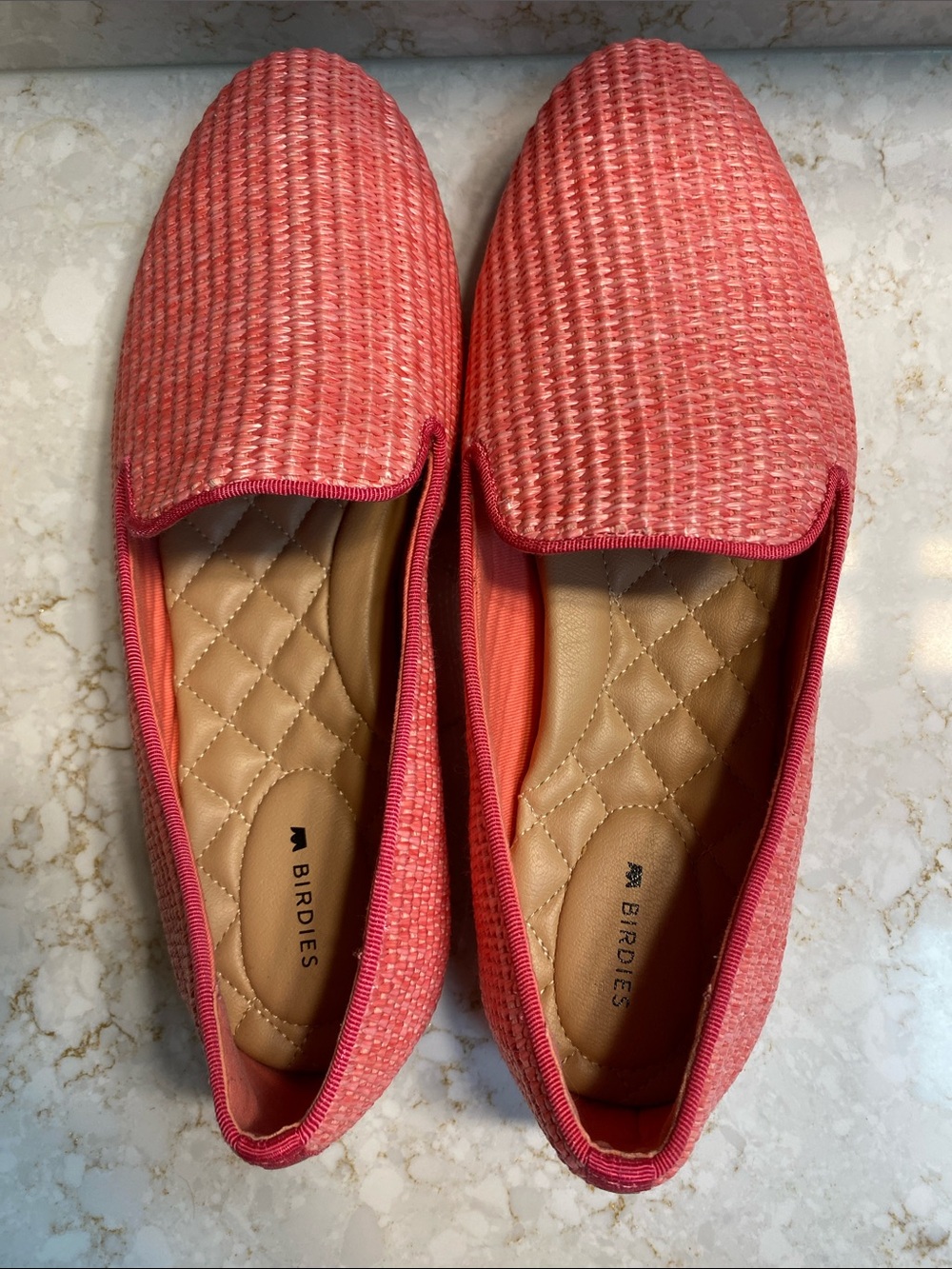 Birdies Coral-Pink Woven Slip-On Flats